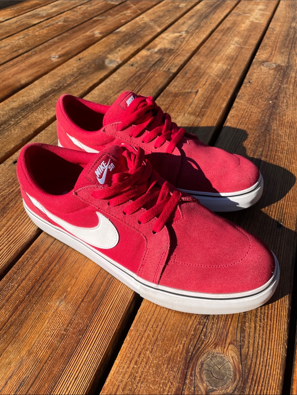Nike Men’s Red Suede Sneakers with White Swoosh